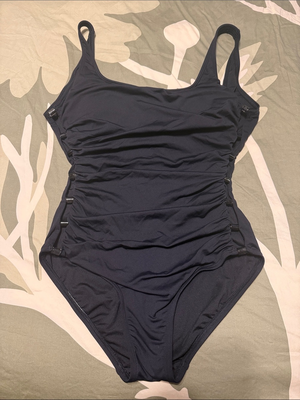 Carmen Marc Valvo Peek-a-Boo Side Beaded Suimsuit. Size 6 Black